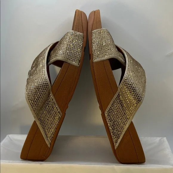 Fitflop Gold Rhinestones Crisscross Sandals-Size 9-Comfy-Slip on-Casual - Picture 11 of 16